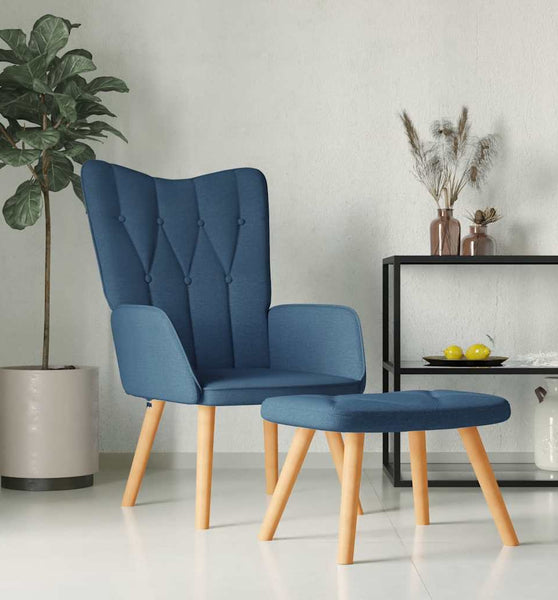 Relaxsessel mit Hocker Blau Stoff