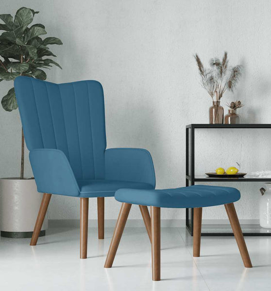 Relaxsessel mit Hocker Blau Samt