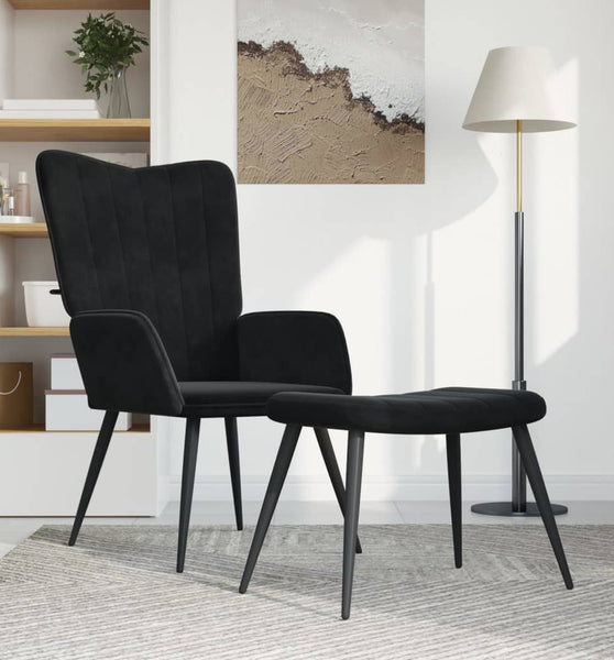 Relaxsessel mit Hocker Schwarz Samt