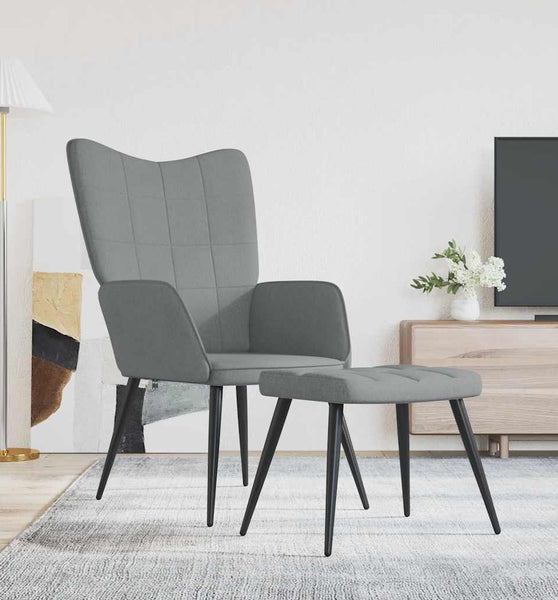 Relaxsessel mit Hocker Hellgrau Stoff