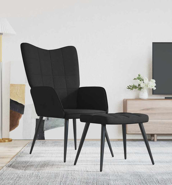 Relaxsessel mit Hocker Schwarz Stoff