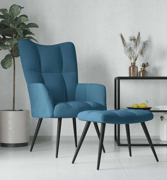 Relaxsessel mit Hocker Blau Samt