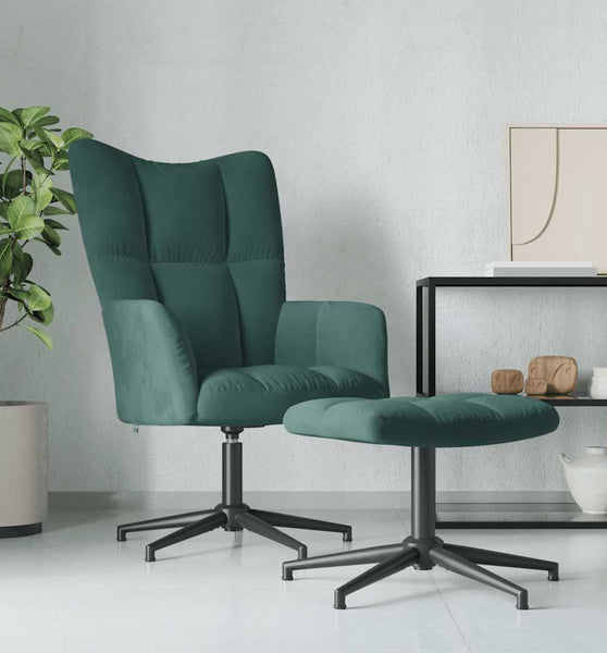 Relaxsessel mit Hocker Dunkelgrün Samt