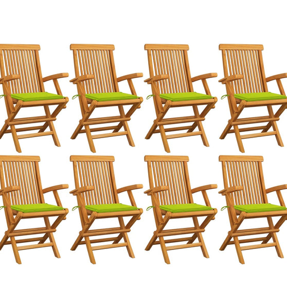 Gartenstühle mit Hellgrünen Kissen 8 Stk. Massivholz Teak