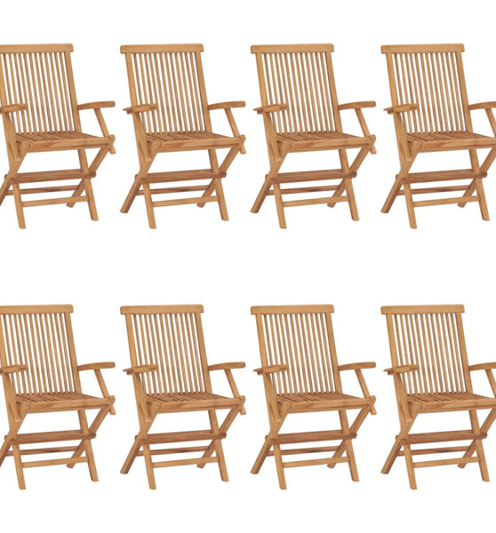 Gartenstühle mit Beigen Kissen 8 Stk. Massivholz Teak