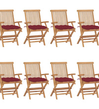 Gartenstühle mit Weinroten Kissen 8 Stk. Massivholz Teak