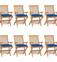 Gartenstühle mit Blauen Kissen 8 Stk. Massivholz Teak