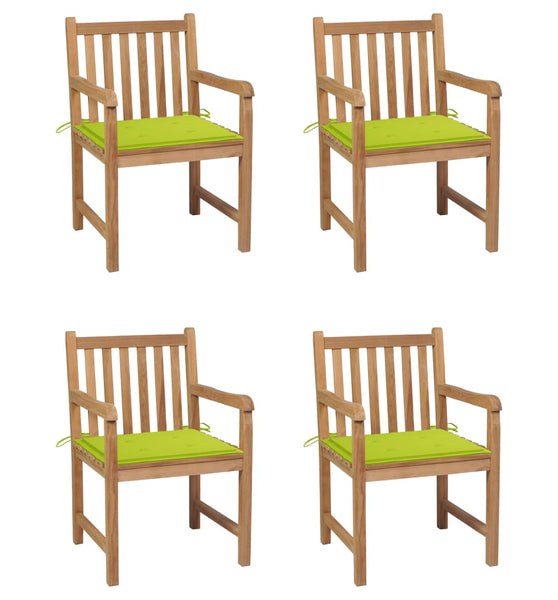 Gartenstühle 4 Stk. mit Hellgrünen Kissen Massivholz Teak