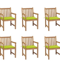 Gartenstühle 6 Stk. mit Hellgrünen Kissen Massivholz Teak