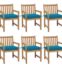 Gartenstühle 6 Stk. mit Hellblauen Kissen Massivholz Teak
