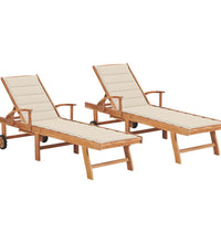 Sonnenliegen 2 Stk. mit Creme Auflagen Massivholz Teak