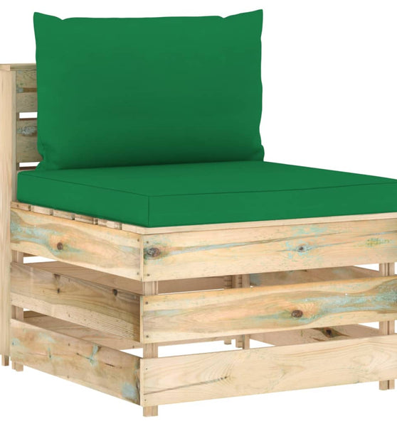 Modulares Mittelsofa mit Kissen Grün Imprägniertes Holz