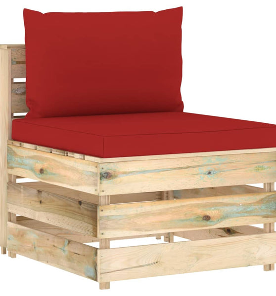 Modulares Mittelsofa mit Kissen Grün Imprägniertes Holz