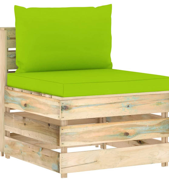 Modulares Mittelsofa mit Kissen Grün Imprägniertes Holz