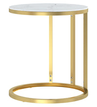 Beistelltisch Golden und Weiße Marmor-Optik 45 cm Hartglas
