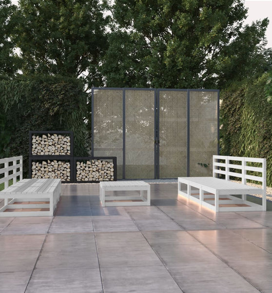 7-tlg. Garten-Lounge-Set Weiß Massivholz Kiefer