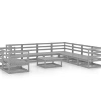 10-tlg. Garten-Lounge-Set Grau Kiefer Massivholz