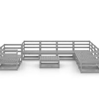 10-tlg. Garten-Lounge-Set Grau Kiefer Massivholz