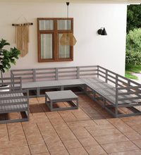 10-tlg. Garten-Lounge-Set Grau Kiefer Massivholz