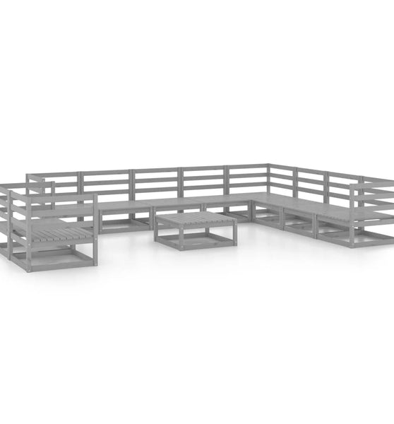 11-tlg. Garten-Lounge-Set Grau Kiefer Massivholz