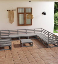 11-tlg. Garten-Lounge-Set Grau Kiefer Massivholz