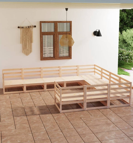 10-tlg. Garten-Lounge-Set Massivholz Kiefer