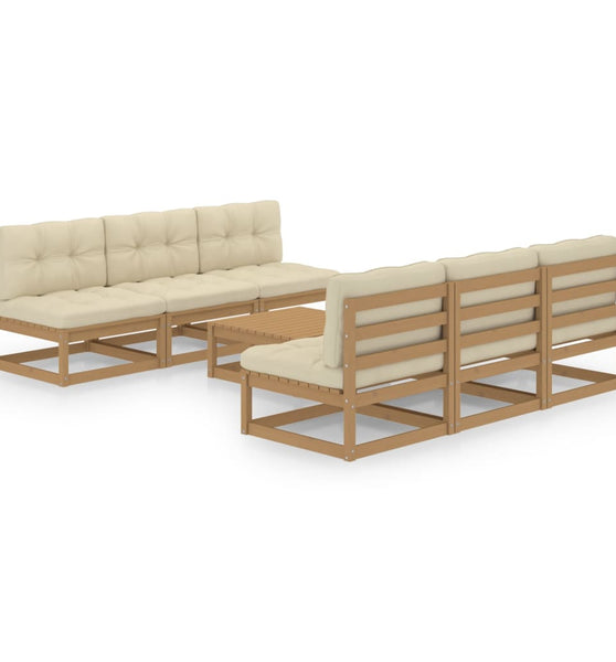 7-tlg. Garten-Lounge-Set mit Kissen Kiefer Massivholz