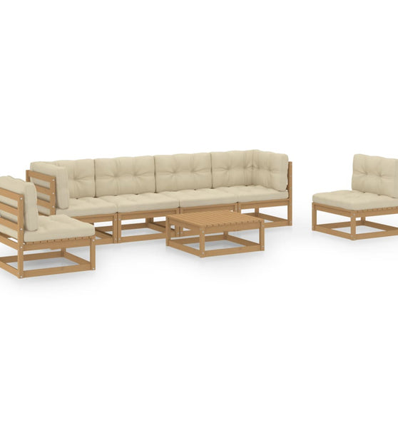 7-tlg. Garten-Lounge-Set mit Kissen Kiefer Massivholz