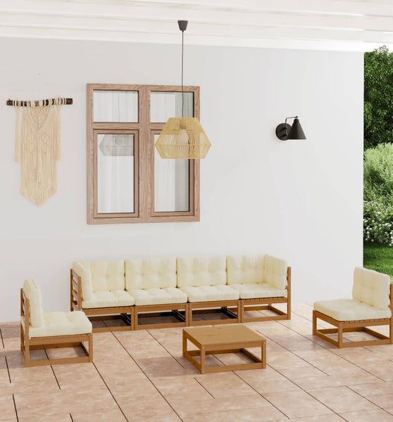7-tlg. Garten-Lounge-Set mit Kissen Kiefer Massivholz