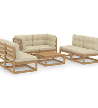 7-tlg. Garten-Lounge-Set mit Kissen Kiefer Massivholz
