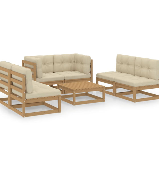 7-tlg. Garten-Lounge-Set mit Kissen Kiefer Massivholz