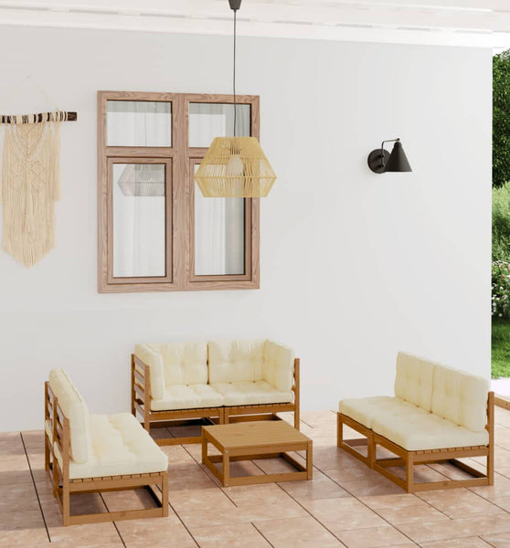 7-tlg. Garten-Lounge-Set mit Kissen Kiefer Massivholz