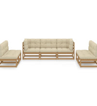 7-tlg. Garten-Lounge-Set mit Kissen Kiefer Massivholz