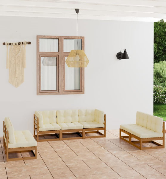 7-tlg. Garten-Lounge-Set mit Kissen Kiefer Massivholz