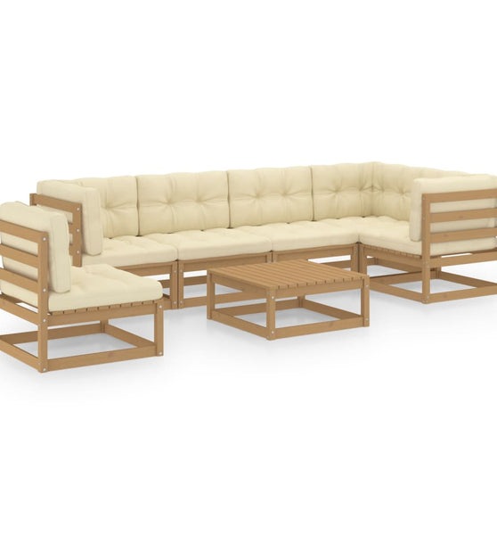 7-tlg. Garten-Lounge-Set mit Kissen Massivholz Kiefer