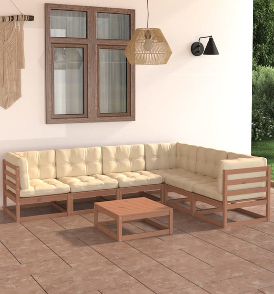 7-tlg Garten-Lounge-Set mit Kissen Honigbraun Massivholz Kiefer