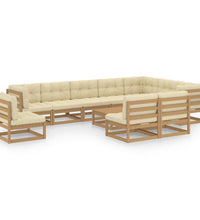 11-tlg. Garten-Lounge-Set mit Kissen Honigbraun Massivholz