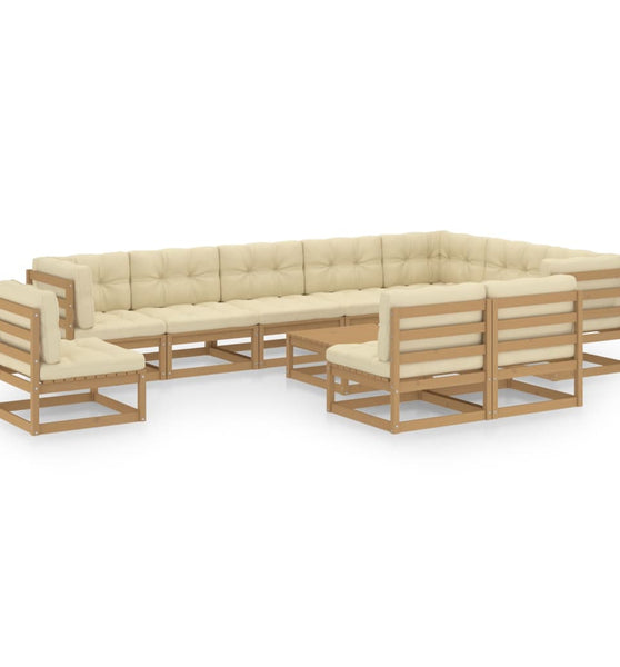 11-tlg. Garten-Lounge-Set mit Kissen Honigbraun Massivholz