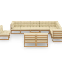 11-tlg. Garten-Lounge-Set mit Kissen Honigbraun Massivholz