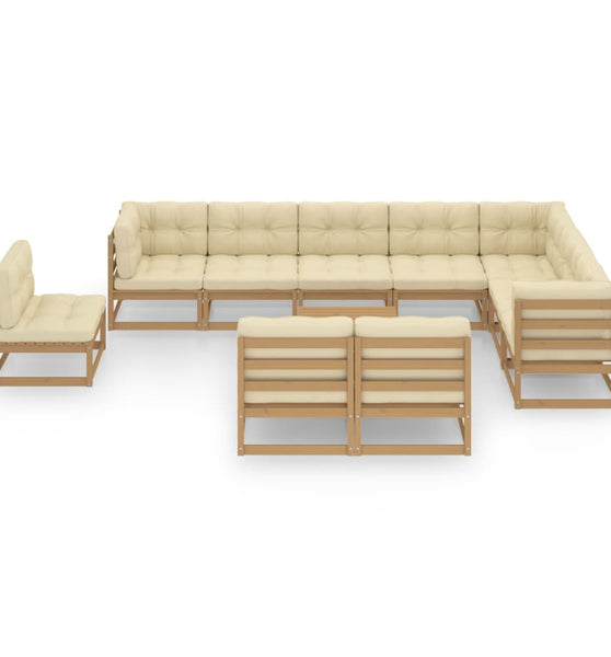 11-tlg. Garten-Lounge-Set mit Kissen Honigbraun Massivholz