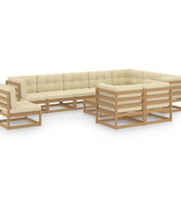 11-tlg. Garten-Lounge-Set mit Kissen Honigbraun Massivholz