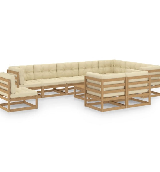 11-tlg. Garten-Lounge-Set mit Kissen Honigbraun Massivholz