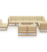 11-tlg. Garten-Lounge-Set mit Kissen Honigbraun Massivholz