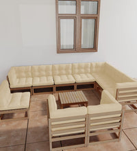 11-tlg. Garten-Lounge-Set mit Kissen Honigbraun Massivholz