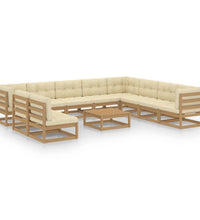 11-tlg. Garten-Lounge-Set mit Kissen Honigbraun Massivholz