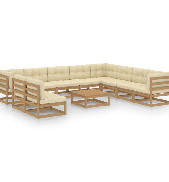 11-tlg. Garten-Lounge-Set mit Kissen Honigbraun Massivholz