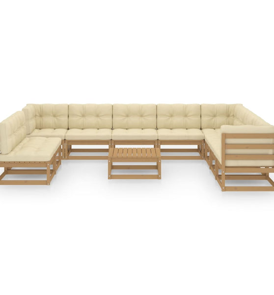 11-tlg. Garten-Lounge-Set mit Kissen Honigbraun Massivholz
