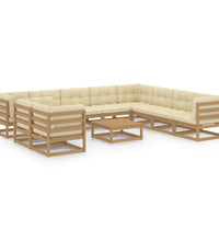 11-tlg. Garten-Lounge-Set mit Kissen Honigbraun Massivholz
