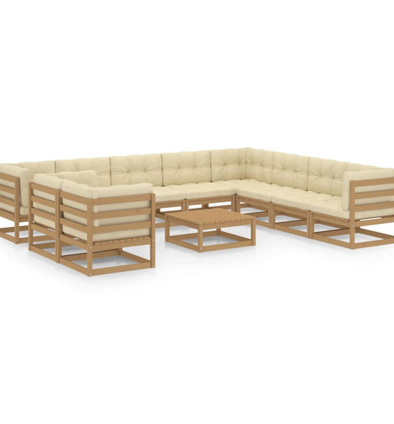 11-tlg. Garten-Lounge-Set mit Kissen Honigbraun Massivholz