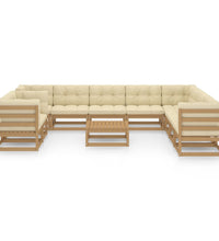 11-tlg. Garten-Lounge-Set mit Kissen Honigbraun Massivholz